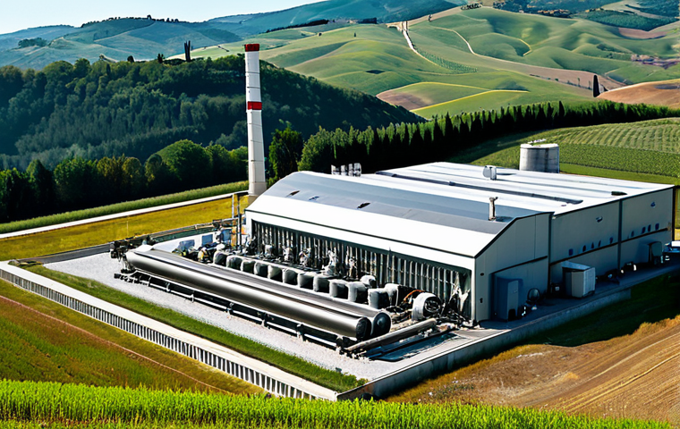 Geothermal Plant in Tuscany**
"A modern geothermal power plant nestled in the Tuscan countryside, Italy, fully clothed technicians monitoring equipment, rolling hills in the background, sunny day, appropriate content, safe for work, professional photography, perfect anatomy, natural proportions, clear details, high quality, showcasing sustainable energy."
**