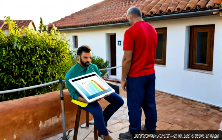 Home 30 지열 냉난방 시스템 설치 후 성과 분석 - Photorealistic Italian suburban home after geothermal heating and cooling installation, neat outdoor...
